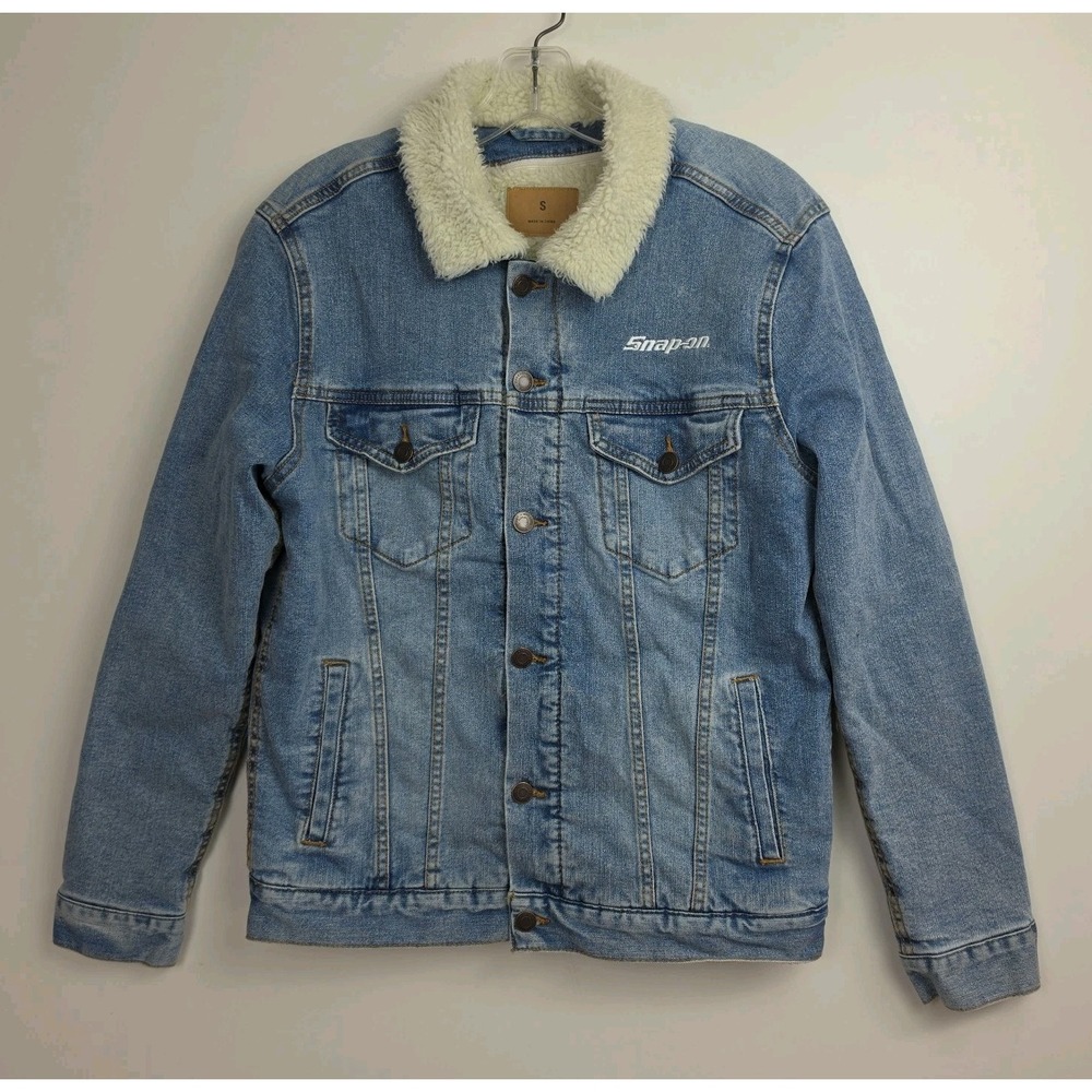 Snap-On Denim Jacket Men's S Blue Removable Fleece Lining Embroidered Logo